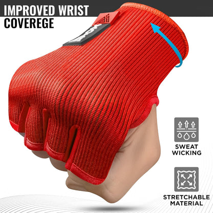 Boxing Hand Wraps Inner Gloves Men Women, Half Finger under Mitts with Elasticated Bandages for Fist Protection, Ideal for Muay Thai, Kickboxing, MMA, and Martial Arts, Perfect for Training