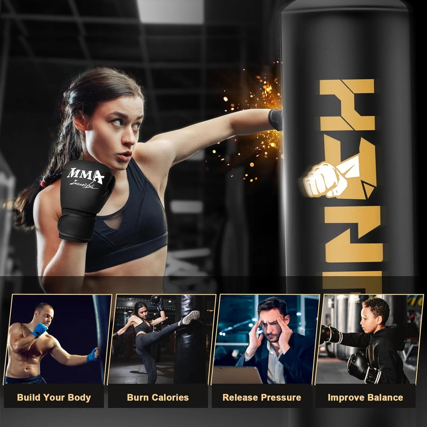 Freestanding Punching Bag for Adults, Heavy Boxing Bag with Stand Kickboxing Bag Heavy Boxing Base for Training MMA Muay Thai Fitness Home Gym Sport Equipment for Adults/Kids