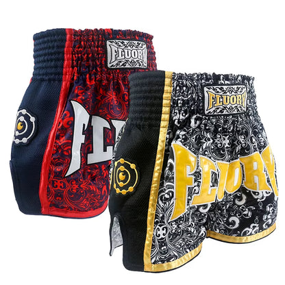 Unisex Printing Flower Muay Thai Shorts Retro Mma Shorts Kick Boxing Pants