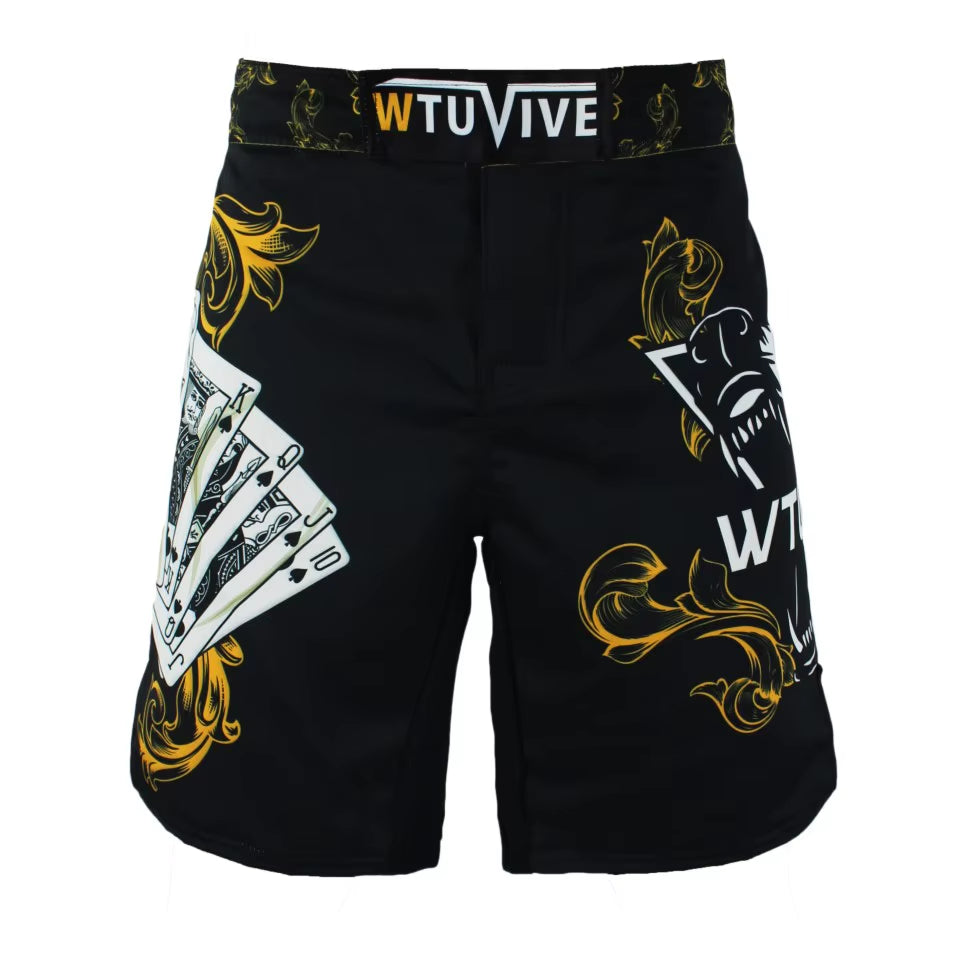 WTUVIVE Men'S Yellow Poker Warrior Boxing Fitness Breath Boxing Shorts Tiger Muay Thai Boxing Shorts Cheap Mma Shorts Kickboxing