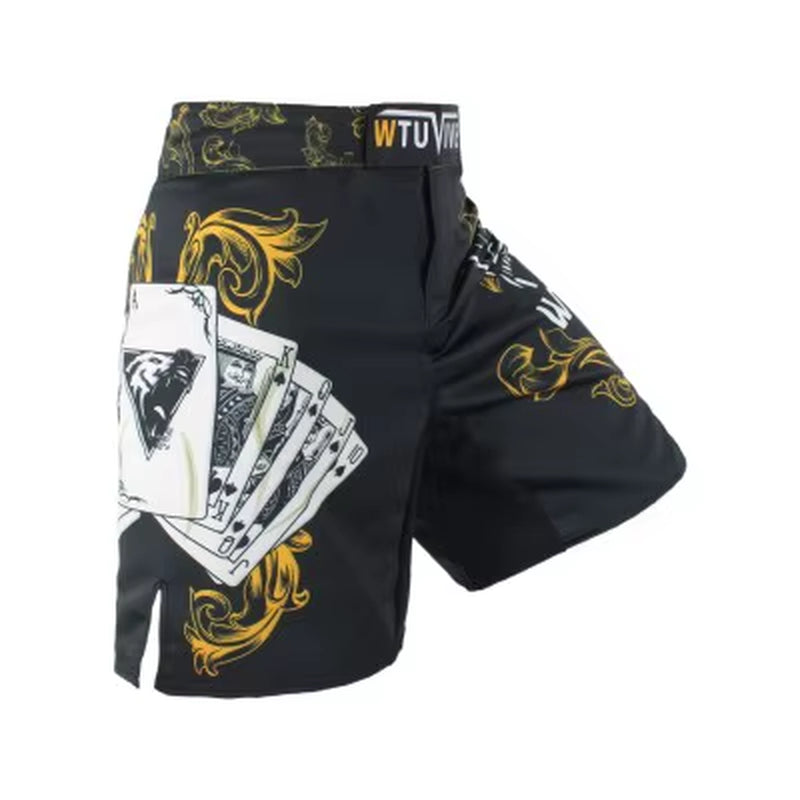 WTUVIVE Men'S Yellow Poker Warrior Boxing Fitness Breath Boxing Shorts Tiger Muay Thai Boxing Shorts Cheap Mma Shorts Kickboxing