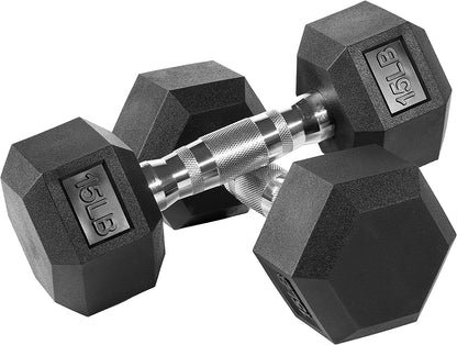 Hex Dumbbells Free Weights Solid Steel Hand Weights Dumbbells Set of 2 10Lbs 15Lb 20 Pound Pairs- PVC Encased 25Lbs 30Lbs Exercise & Fitness Dumbbell in Single with Chrome-Plated Knurled Handles