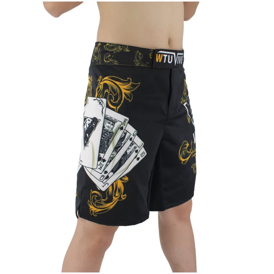 WTUVIVE Men'S Yellow Poker Warrior Boxing Fitness Breath Boxing Shorts Tiger Muay Thai Boxing Shorts Cheap Mma Shorts Kickboxing