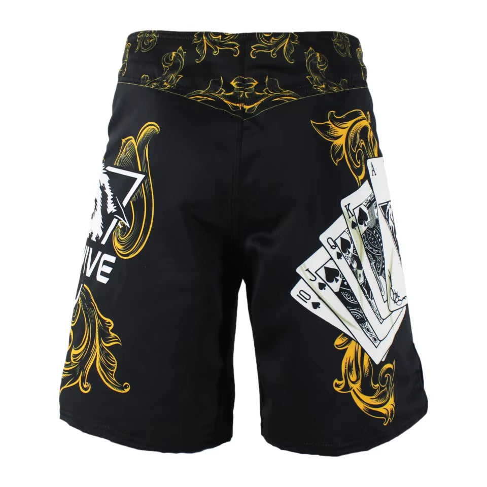 WTUVIVE Men'S Yellow Poker Warrior Boxing Fitness Breath Boxing Shorts Tiger Muay Thai Boxing Shorts Cheap Mma Shorts Kickboxing