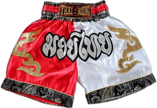 Kid Muay Thai Boxing Shorts 2 Years Old - 10 Years Old (M (9Y-10Y), White/Red)