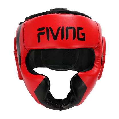 FIVING Full-Covered Boxing Helmet Muay Thai PU Leather Training Sparring Boxing Headgear Gym Equipment Taekwondo Head Guard