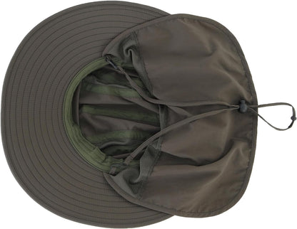 Mens UPF 50+ Sun Protection Cap Wide Brim Fishing Hat with Neck Flap Sun Hat for Men Women