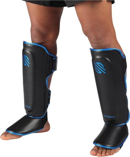 Essential Kickboxing Shin Guards with Hook & Loop Straps Shin Pads for MMA Muay Thai and Martial Arts