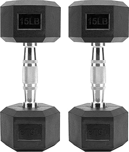 Hex Dumbbells Free Weights Solid Steel Hand Weights Dumbbells Set of 2 10Lbs 15Lb 20 Pound Pairs- PVC Encased 25Lbs 30Lbs Exercise & Fitness Dumbbell in Single with Chrome-Plated Knurled Handles