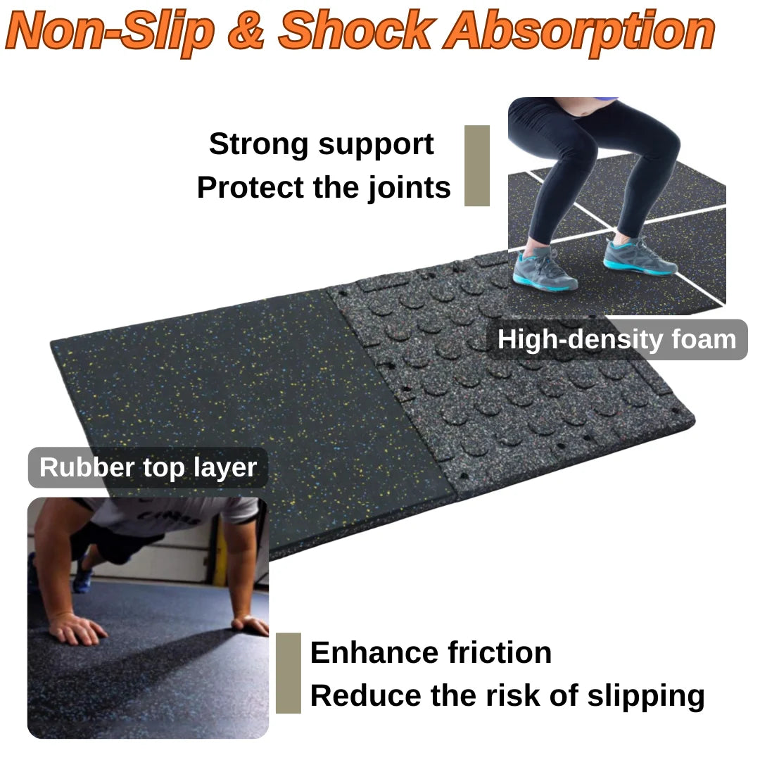 0.98" Thick High-Density Gym Floor Mats Tiles - 4 Pack 20" X 20" Rubber Exercise Workout Equipment, Ground Shock Absorbing Mat for Home, Gym, Garage