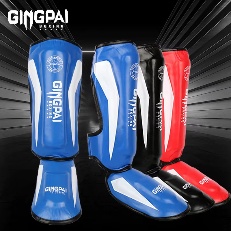 Thicker Boxing Shin Guards PU Leather Protection Leggings Equipment Martial Arts Muay Thai Leg Taekwondo Feet Ankle Protectors