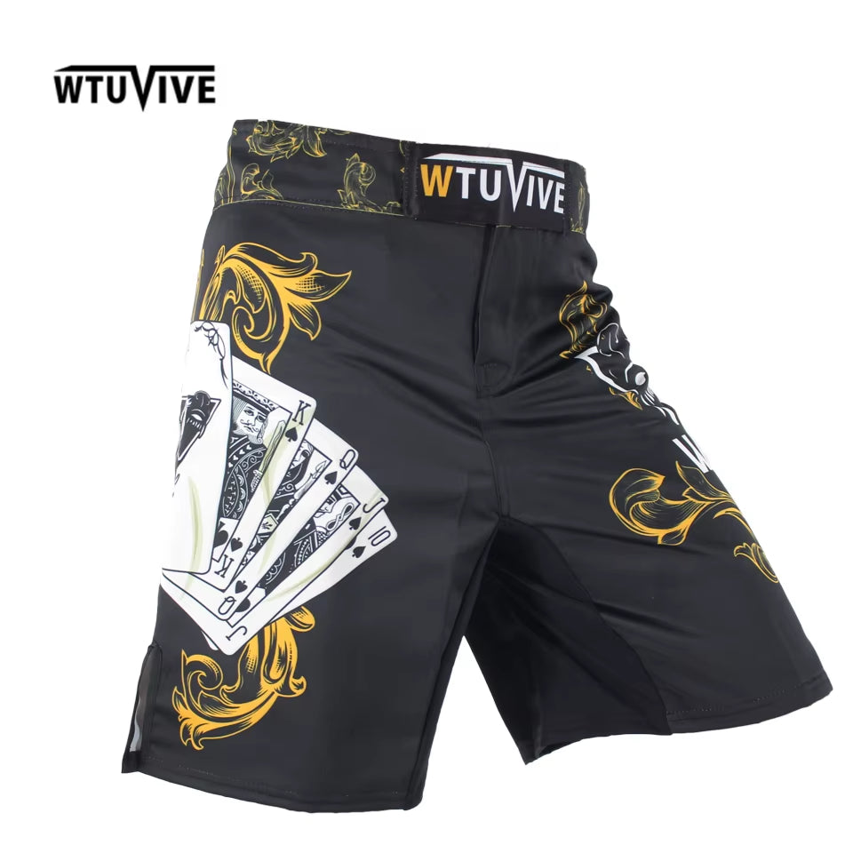 WTUVIVE Men'S Yellow Poker Warrior Boxing Fitness Breath Boxing Shorts Tiger Muay Thai Boxing Shorts Cheap Mma Shorts Kickboxing